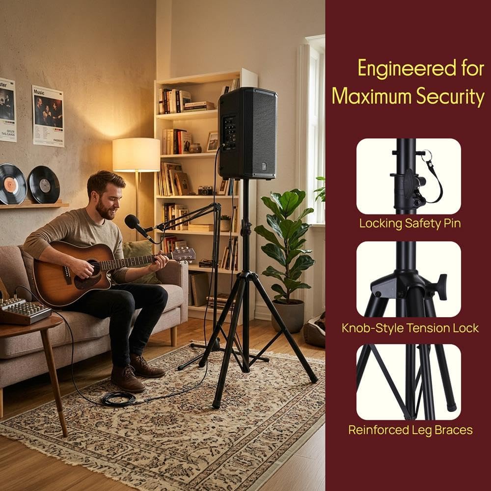Pyle Universal Speaker Stand 2-Pack – Heavy Duty Tripod Mount Holder Set, Hei...
