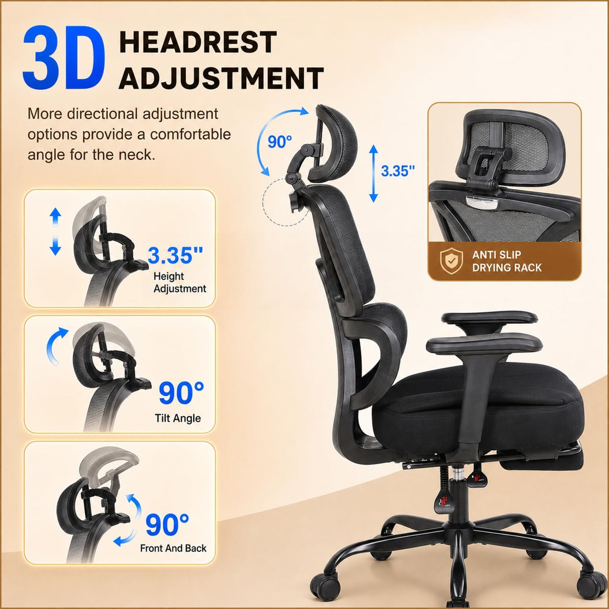 Ergonomic Office Chair with Footrest - High Mesh Back Computer Desk Chair