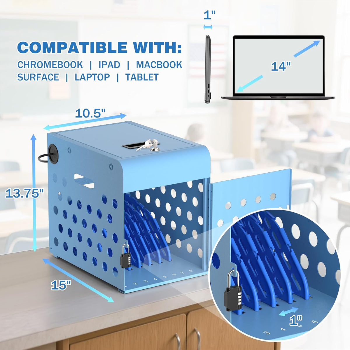 POCHAR 8-Unit Charging Cabinet for Chromebooks & Tablets Up to 14" S...