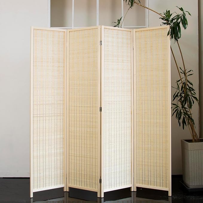 Loomveil 4 Panel Room Divider Folding Privacy Screen, 67 inch Bamboo Panel - Image 4