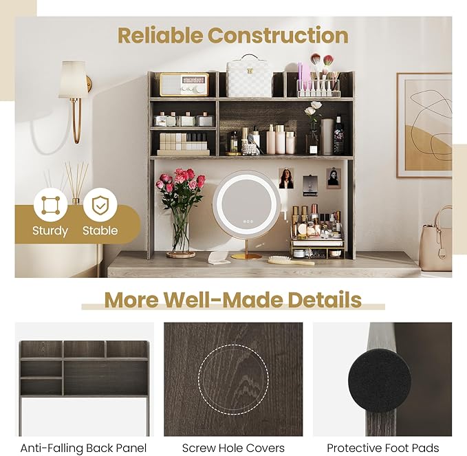 Tangkula Desktop Bookshelf for Computer Up to 32”, 37” Countertop Storage Hutch - Image 9