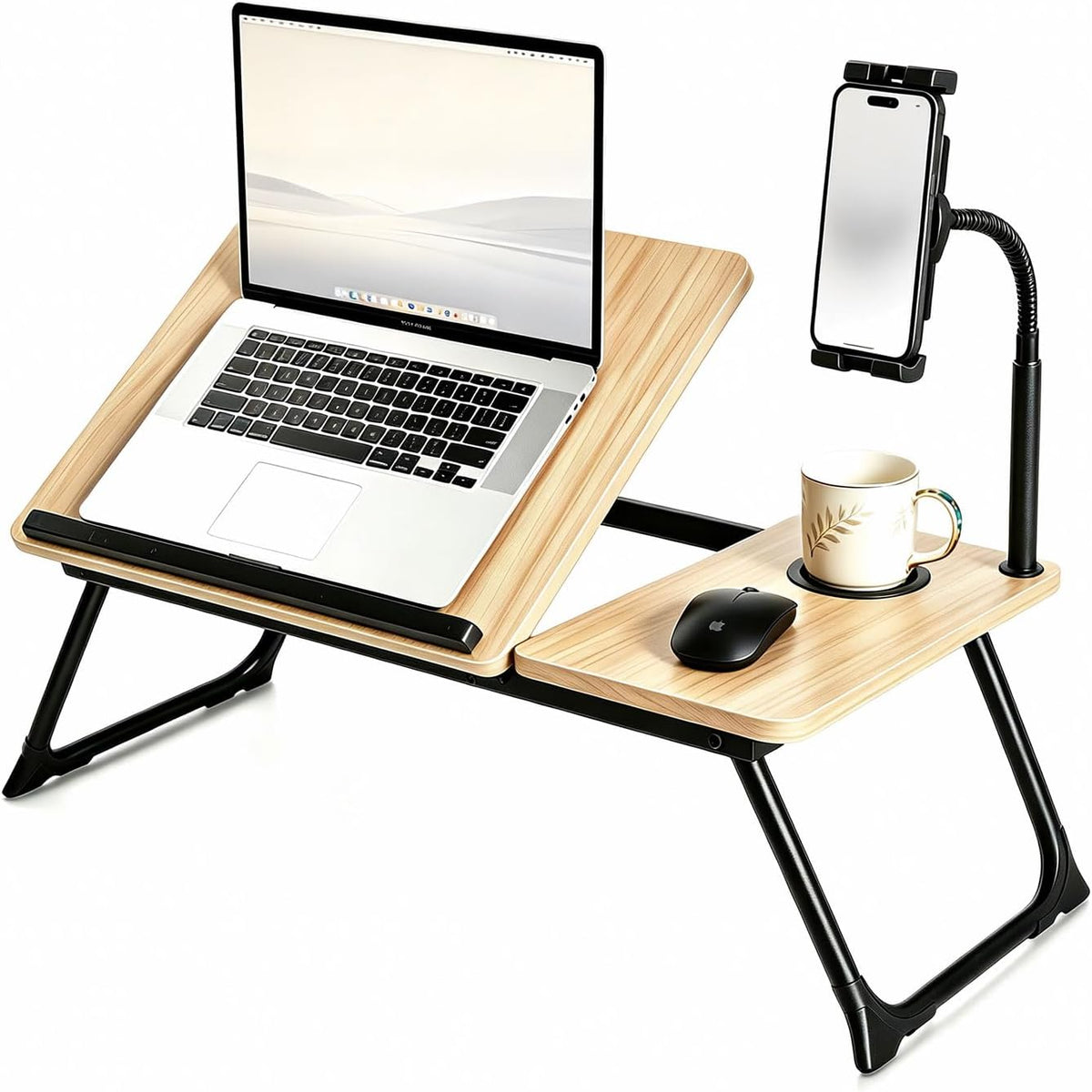 Foldable Lap Desk for Bed and Sofa, Portable Laptop Desk with Gooseneck Phone...