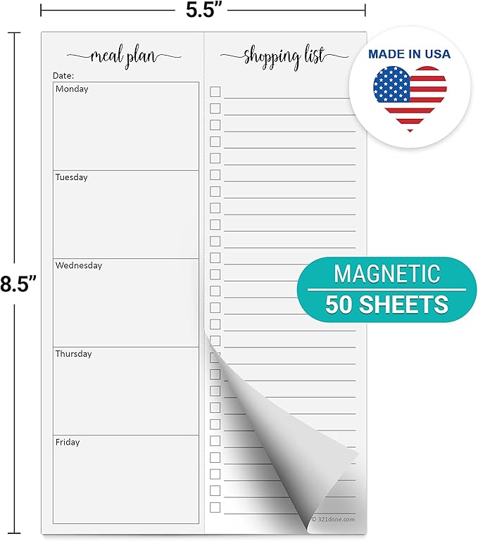 321Done Magnetic Meal Planning Pad, Made in USA, M-F Weekly Menu Planner & - Image 2