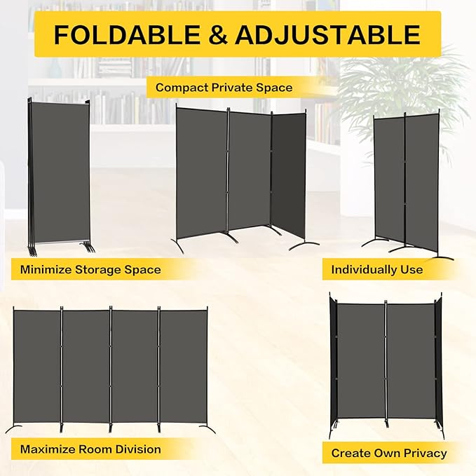 MAYOLIAH 4 Panel Privacy Screen Room Dividers 6FT Tall Portable Office Wall - Image 4