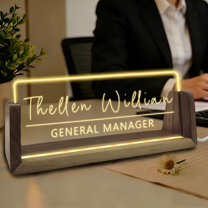 Desk Name Plate Personalized Custom Light Up Acrylic Plaque by YAEILOV