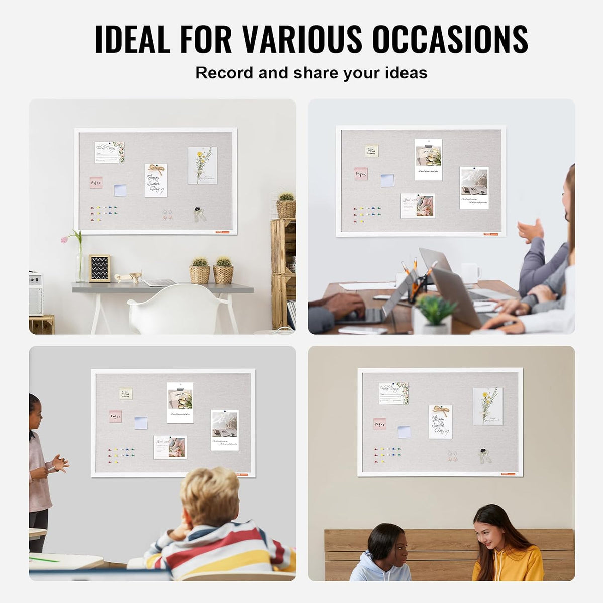 VEVOR 36"x24" White Cork Board with Linen Surface – Stylish Wall-Mo...