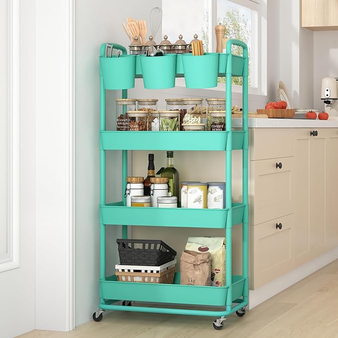 JIUYOTREE 4-Tier Plastic Rolling Storage Cart Utility Cart - Image 6