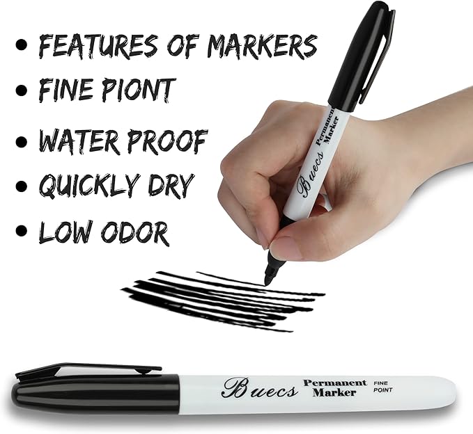 Buecs Permanent Markers, Fine Point, Waterproof & Smear Proof Markers, Quick - Image 3