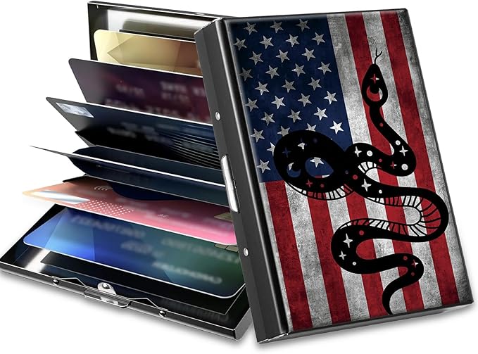 BWEGRHE Slim Credit Card Holder, Snake Flag RFID Blocking Metal Wallet by BWEGRHE