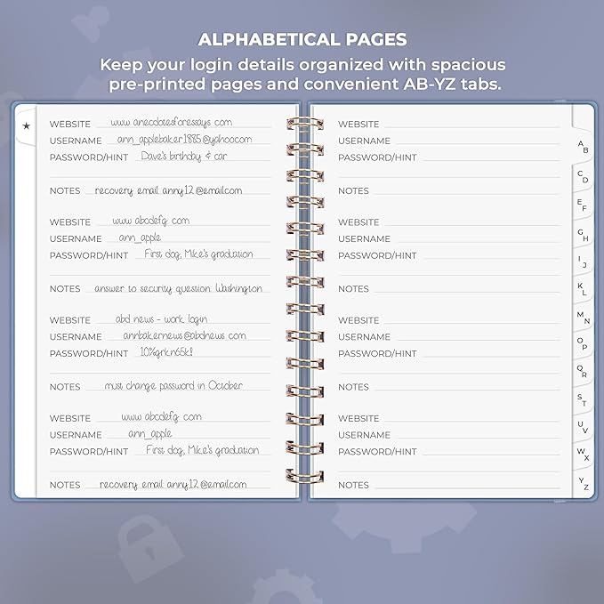 Clever Fox Password Book Spiral – Internet Address & Password Organizer - Image 3