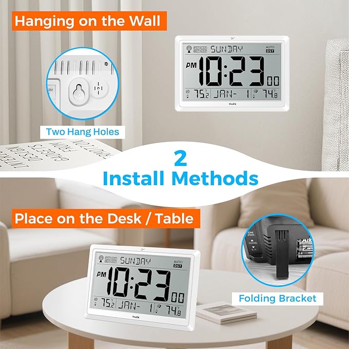 Wall Clock Atomic with Indoor Outdoor Temperature Battery Powered, Easy Reading - Image 5