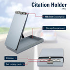 Saunders Recycled Aluminum Citation Holder, Police Ticket Book Clipboard | Silver, holds two summons books, hinged privacy plate blocks write-through, hook-loop strap, pen clip, water-resistant, USA