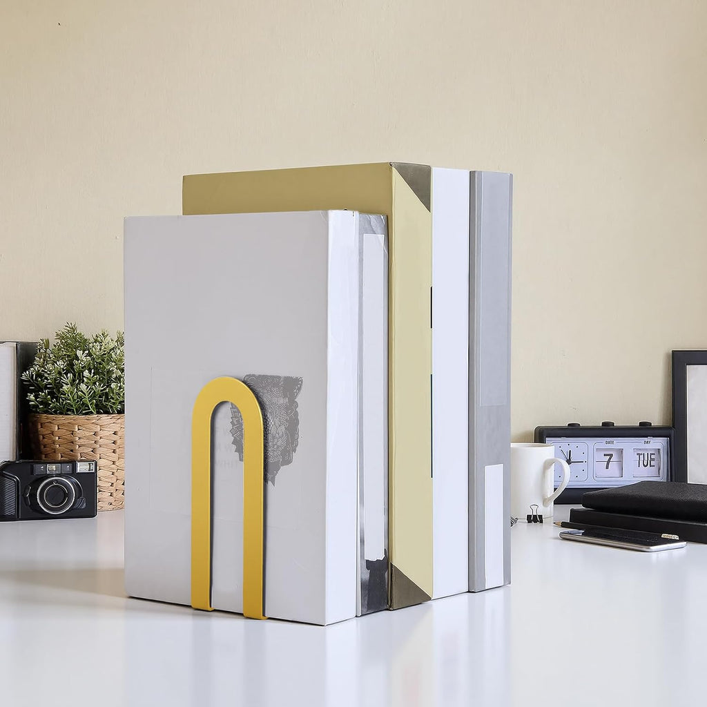 2 Pcs Metal BookEnds, Gold,Round