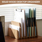 KIRIGEN Wood File Mail Organizer 7 Slots File Paper Holder Desktop Wood - Image 2