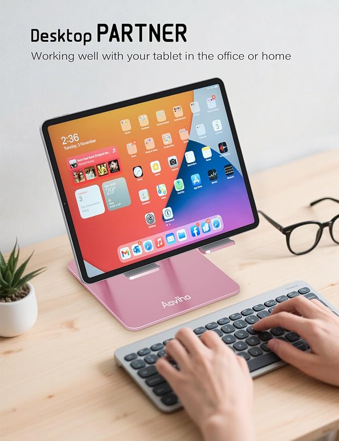 Aoviho Tablet Stand Holder for Desk, Adjustable Desktop Tablet Holder, Foldable - Image 4