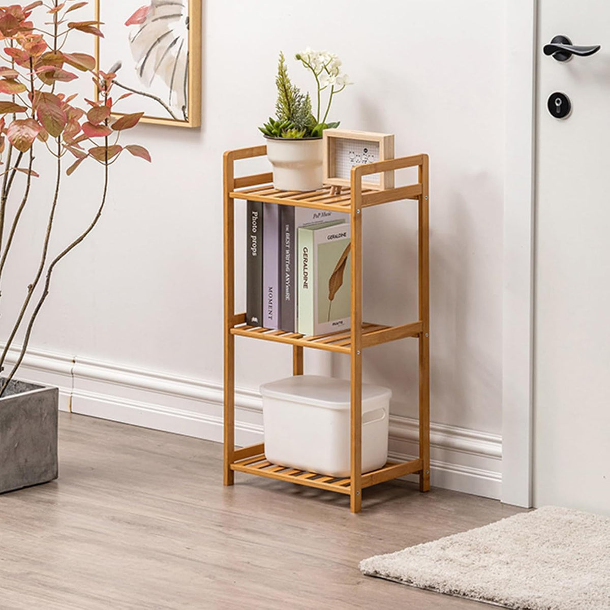Bamboo Shelf, 3-Tier Bookcase Storage Shelves, Small Book Rack Shelving Unit,...