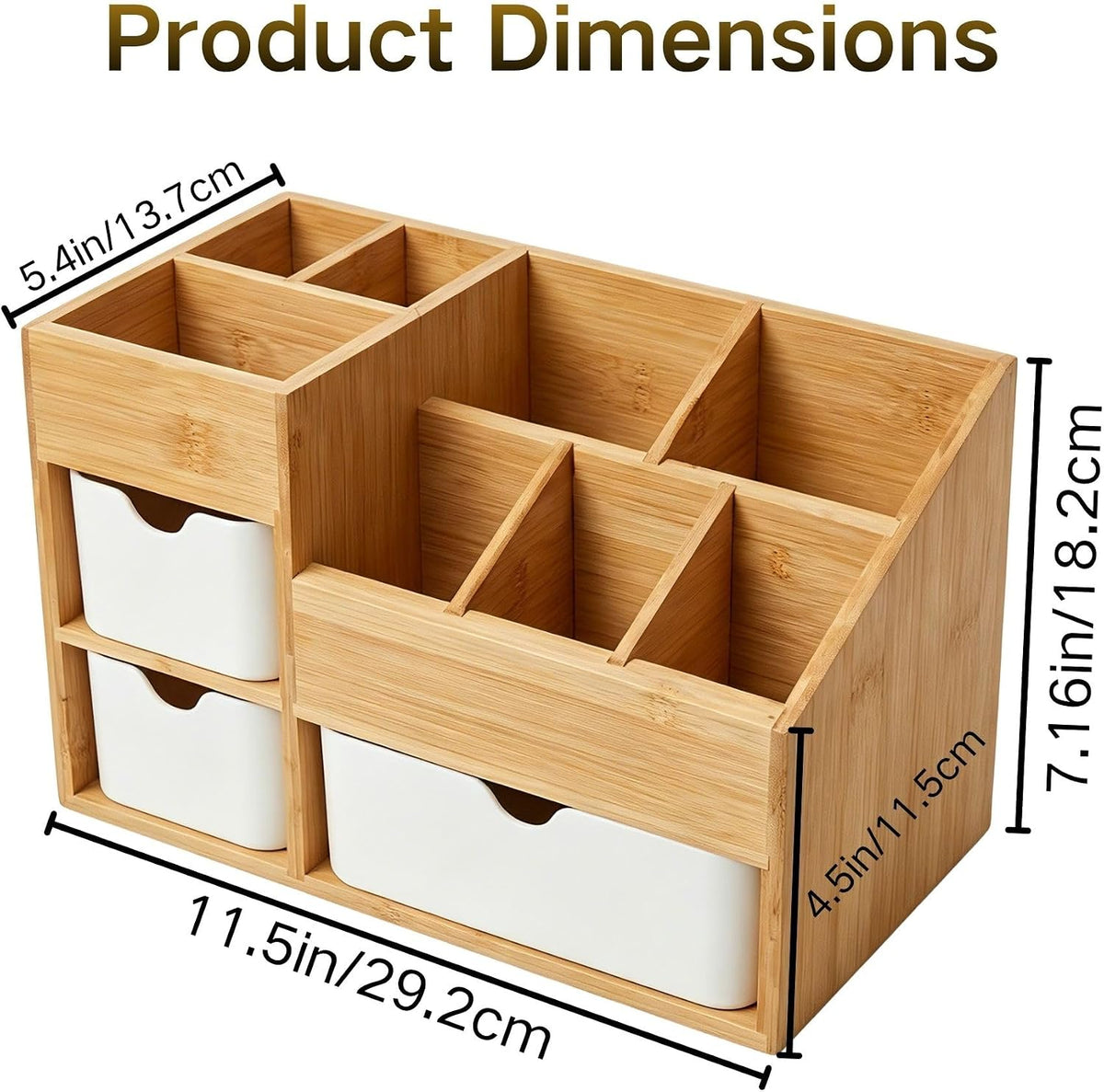 Bamboo Makeup Organizer, 3 Drawers & Adjustable Dividers