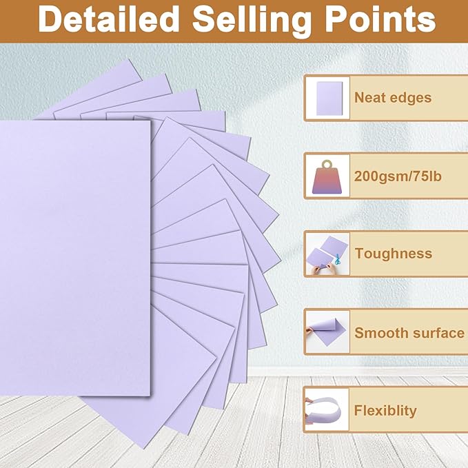 Silunkia 40 Sheets Light Purple Cardstock 8.5 x 11 Certificate Paper, 75lb - Image 3
