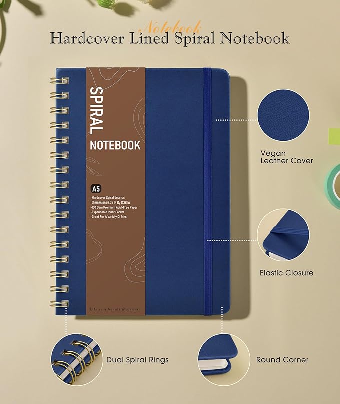 Graph Spiral Journal Notebook, A5 Hardcover Spiral Journals - Image 2