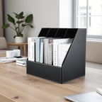 KINGFOM 4-Slot Wood Leather Document Files Holder Rack Stand Desk Files - Image 3