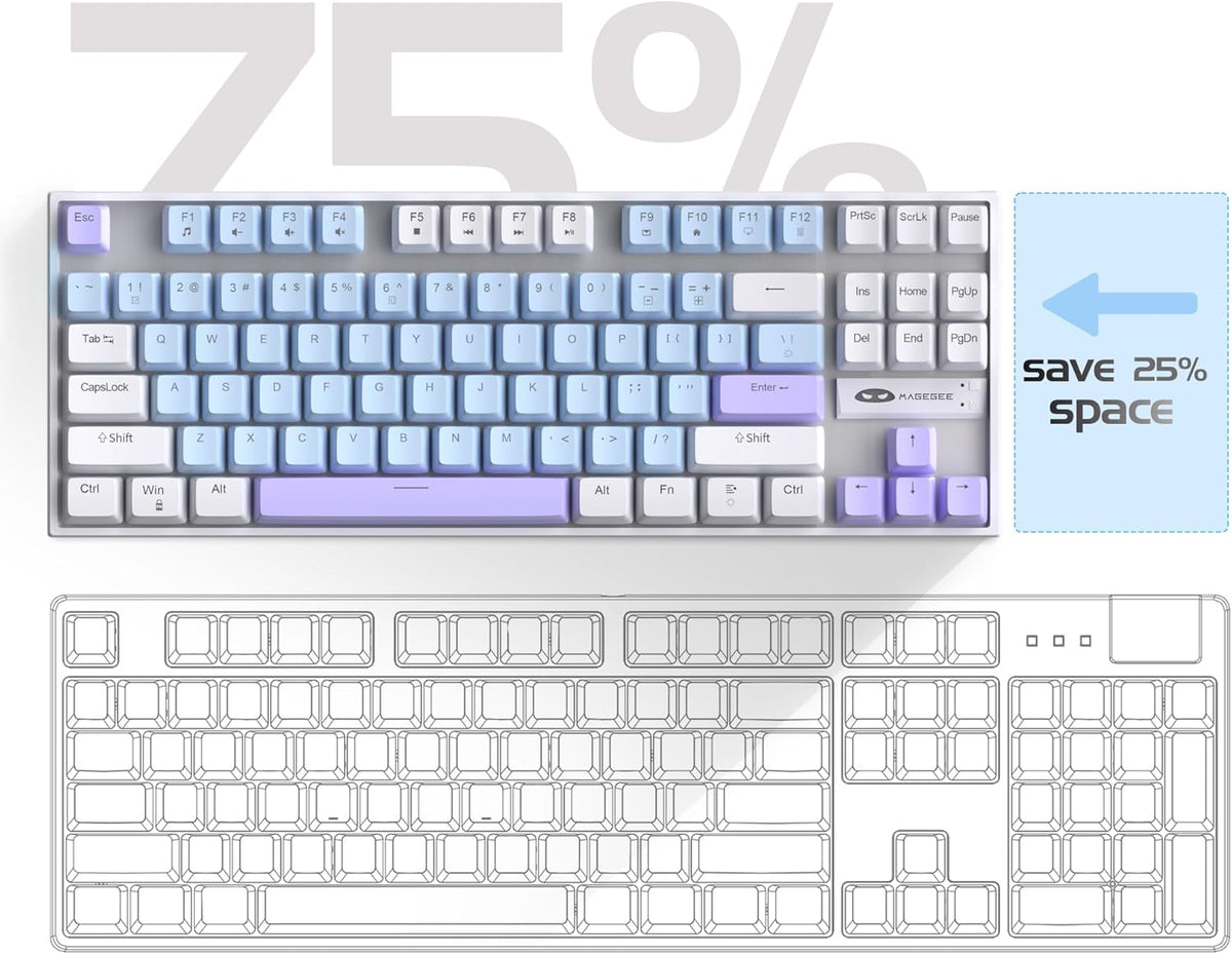 MageGee 75% Mechanical Gaming Keyboard, Blue Switch, LED Blue Backlit, 87 Key...