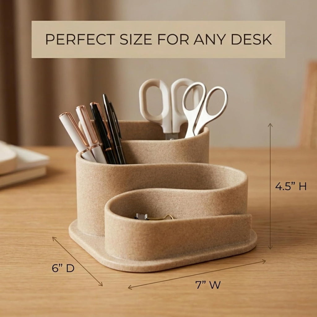 OAKOA Aesthetic Desk Organizer - Modern Desk Accessories - Boho Pen Holder | Beige Aesthetic Desk Accessories - Modern Cute Desk Organizer - Neutral Boho Desk Accessories - Desk Essentials for Women