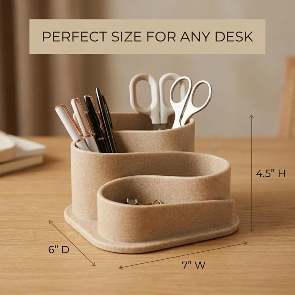 OAKOA Aesthetic Desk Organizer - Modern Desk Accessories - Boho Pen Holder | Beige Aesthetic Desk Accessories - Modern Cute Desk Organizer - Neutral Boho Desk Accessories - Desk Essentials for Women