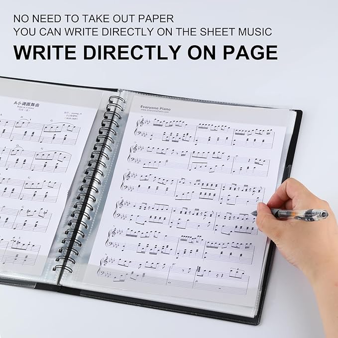 Piano Sheet Music Folder Organizer: 40 Plastic Sleeves Display 80 Pages Spiral - Image 4