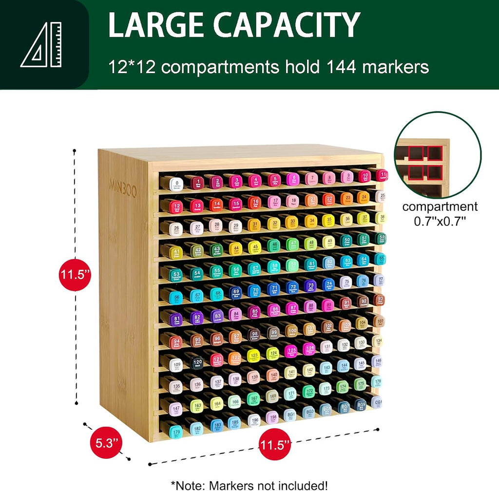 minboo marker organizer for 144 markers, bamboo art shown in use