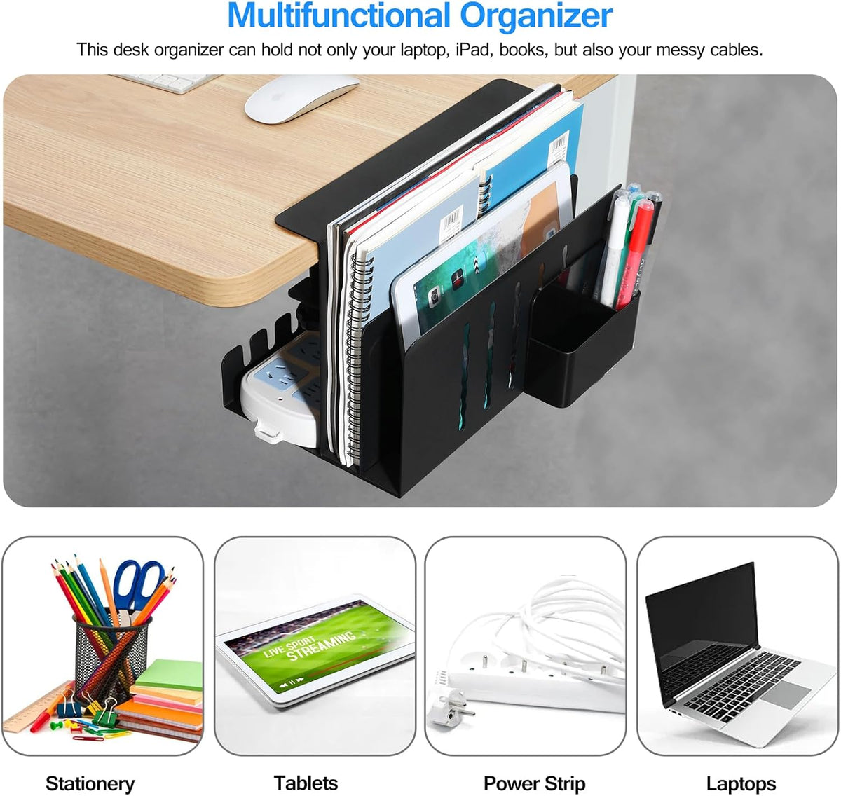 MAXECHO Desk Side Storage, Under Desk Laptop Mount, Table Side Hanging File O...