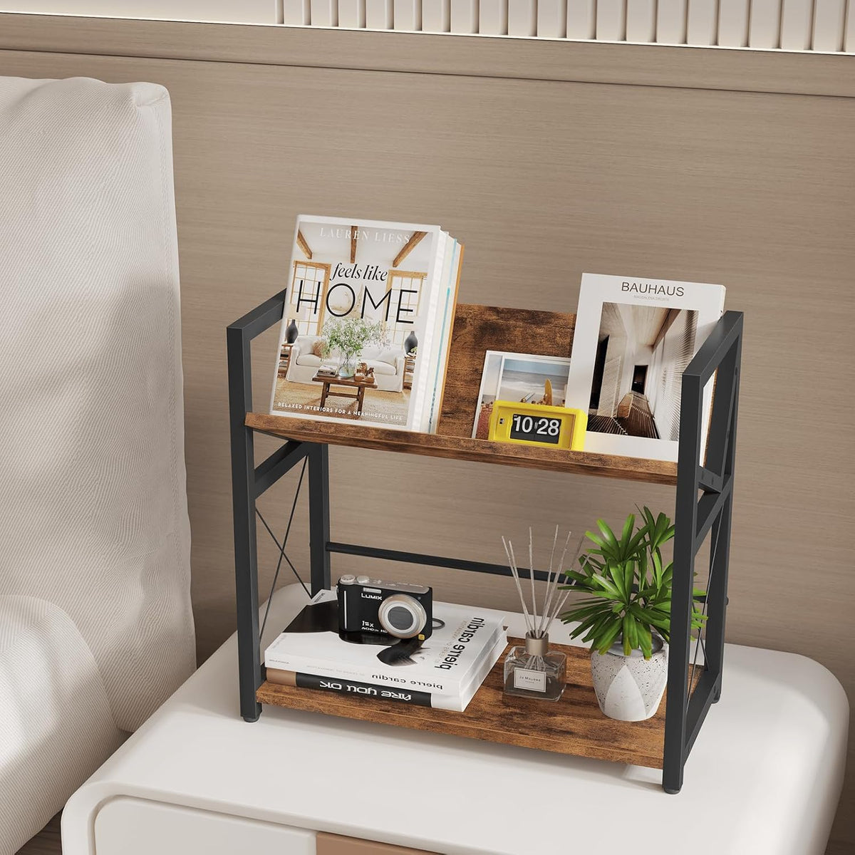 ELITEROO Desktop Bookshelf, 2 Tier Desk Shelf Organizer, Wooden Tabletop Book...