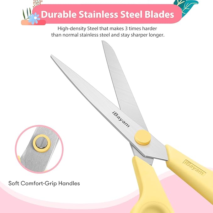 Scissors, iBayam 8" All Purpose Scissors Bulk 3-Pack, Ultra Sharp 2.5mm Thick - Image 4