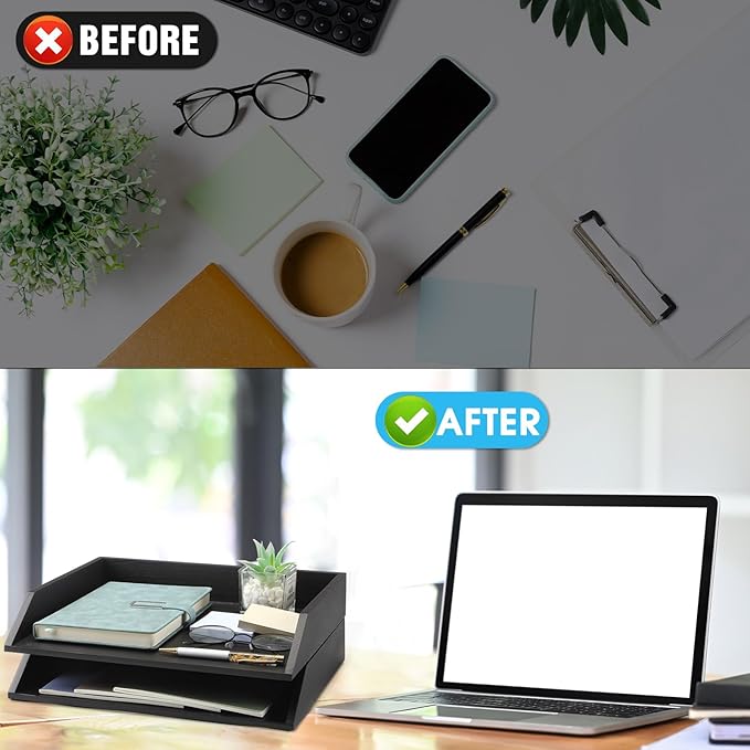 Beeveer 2 Pcs Wooden Letter Trays Wood Letter-Size Desk Organizer Heavy Duty 2 - Image 5