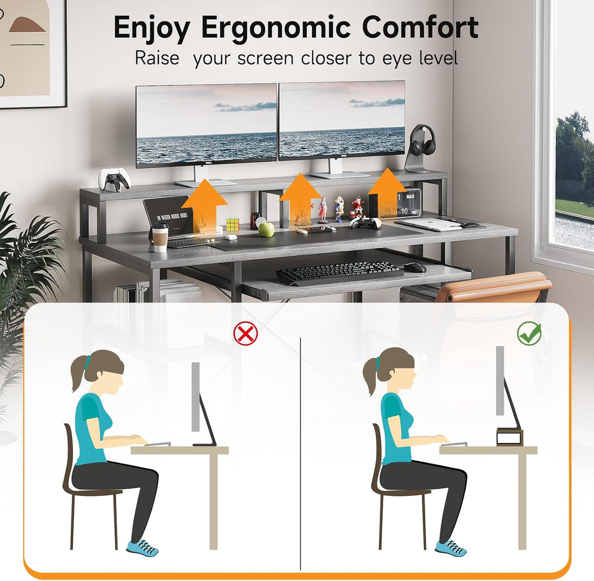 VERMESS Computer Desk- 48 Inch Home Office Desk with Keyboard Tray, 47" ...