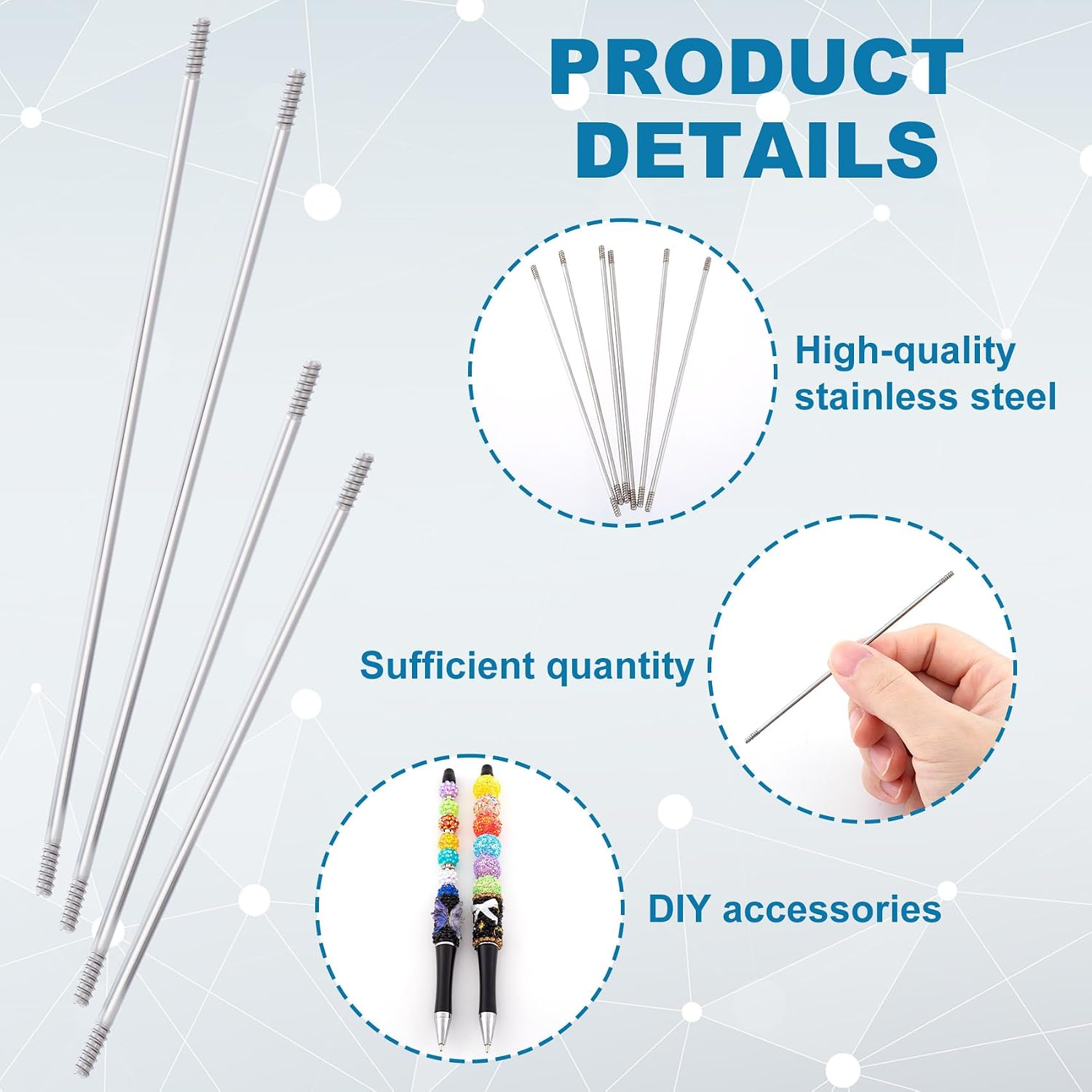 50 Pcs Rust-Resistance Stainless Steel Pen Extenders for Beadable Pens, Beadable Pen Extender Rods, Metal Blank Bars for Beadable Pens (2.83Inches, 3.81 Inches)