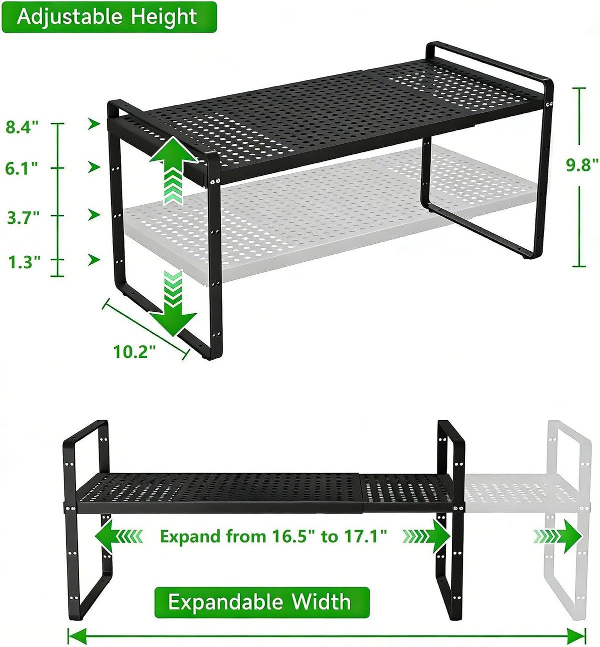 Expandable Storage Shelf, Stackable Organizer Rack, Black Large 1 PK