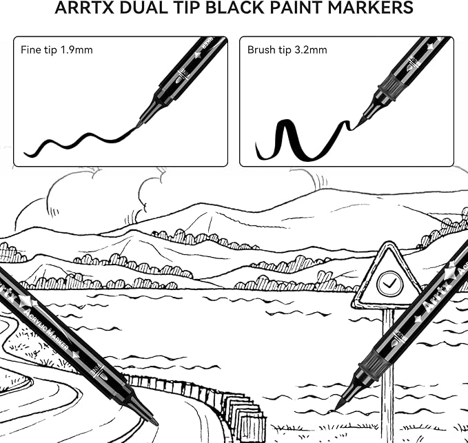Arrtx Black Paint Pen 8 Pack Dual Tip, Stone and DIY Crafts - Image 6