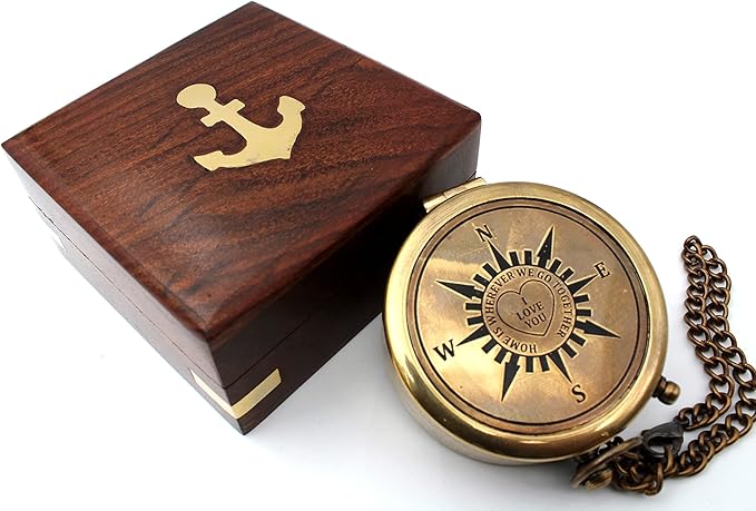 US HANDICRAFTS Home is Wherever Engraved Brass Compass - Image 5