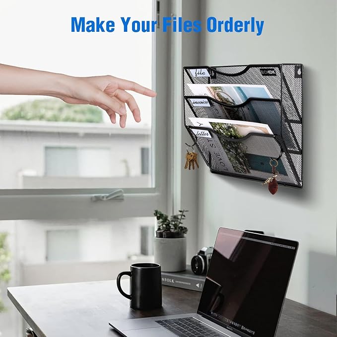 BOHDK Wall File Organizer, 3 Tire Hanging File Folder Mail Organizer, Vertical - Image 3
