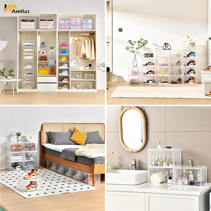 Amllas 8 Pack Shoe Boxes Clear Plastic Stackable, Large Shoe Storage Organizer - Image 6