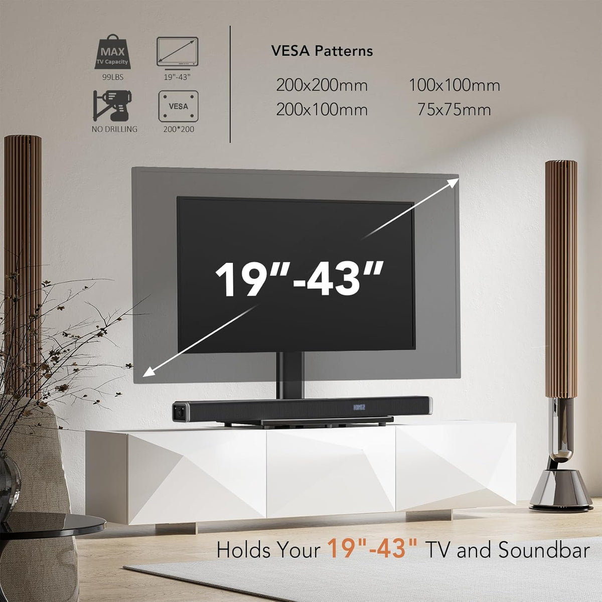 Universal Swivel TV/Table Top TV Stand for 19 to 43 inch TVs with 90 Degree S...