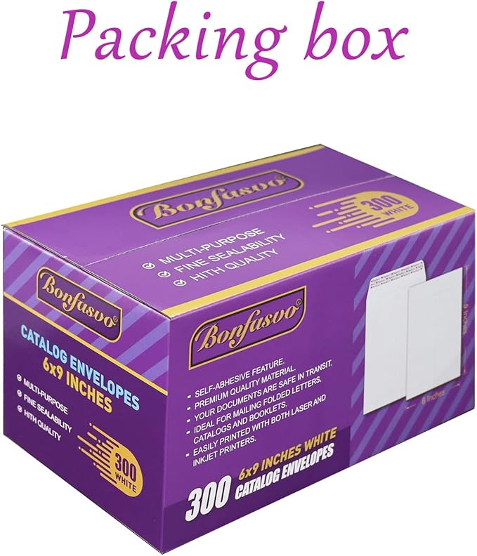 Bonfasvo 300 Pack 6x9 White Catalog Envelopes Peel & Seal Security Mailing - Image 5