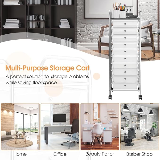 GLACER 10 Drawers Rolling Cart, Storage Cart - Image 8