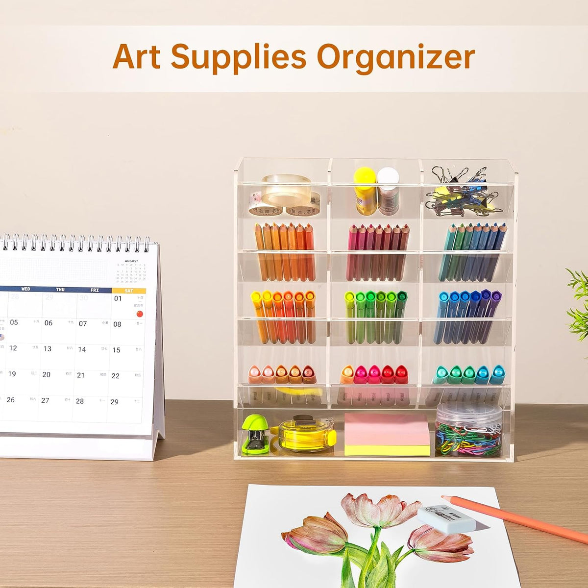 beygorm acrylic vertical marker organizer for 150 markers showing dimensions