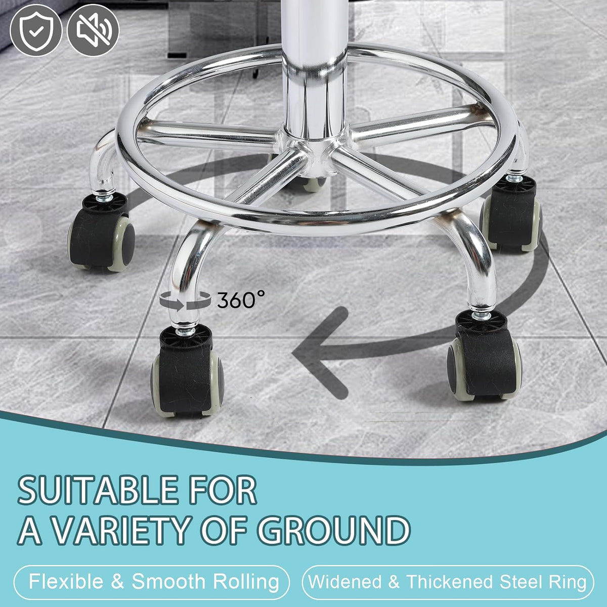 500lbs Heavy-Duty Adjustable Rolling Stool with Wheels & Foot pedal ring
