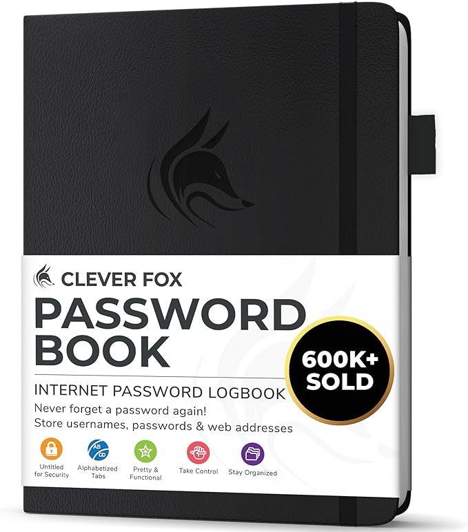 Clever Fox Password Book with alphabetical tabs. Internet Address Organizer by CleverFox