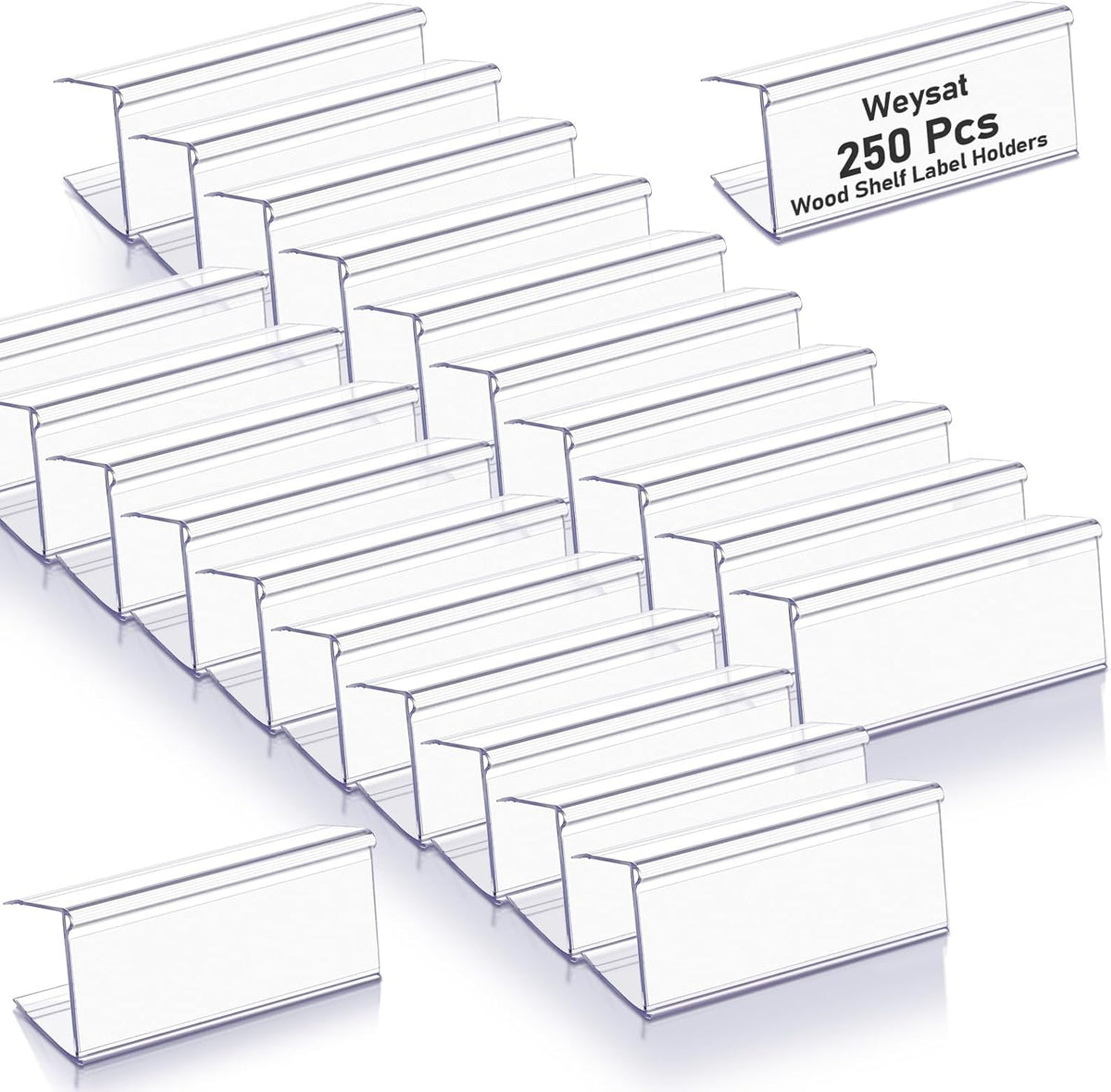 Weysat 250 Pcs Wood Shelf Label Holders Clear Plastic Price Tag 2.4 in L x 1 in