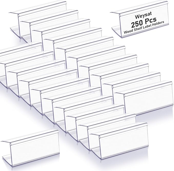 Weysat 250 Pcs Wood Shelf Label Holders Clear Plastic Price Tag 2.4 in L x 1 in by Weysat