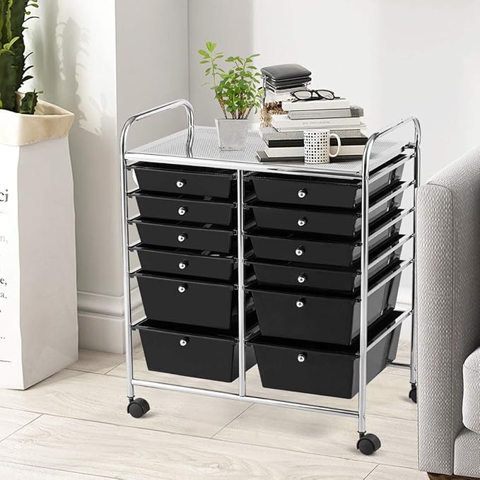 LDAILY 12 Drawer Rolling Storage Cart, Craft Cart Organizer on Wheels w/Metal - Image 2