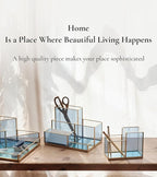 FONDAZZA Gold & Blue Glass Desk Organizer - Image 6